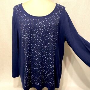 Chico’s Navy Blue Long Sleeve Studded Embellished Top Size 3 (XL/16)